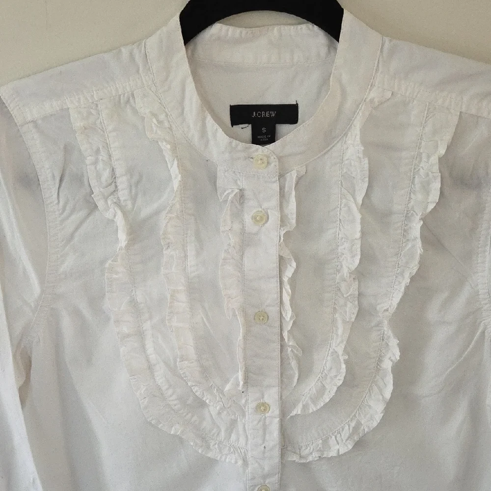 J. Crew White Button Down Shirt with Ruffles - Picture 2 of 6